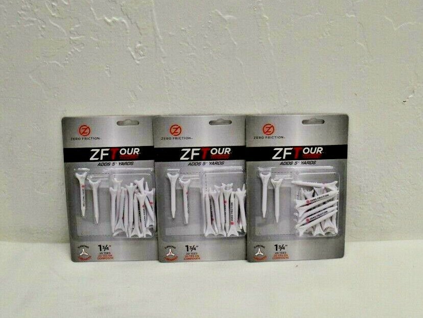 3 Zero Friction ZF Tour 3 Prong White Golf Tees 1 3/4