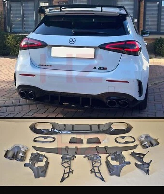 FOR MERCEDES A CLASS HATCH W177 2019+ REAR DIFFUSER & TAILPIPES A45 AMG LOOK UK
