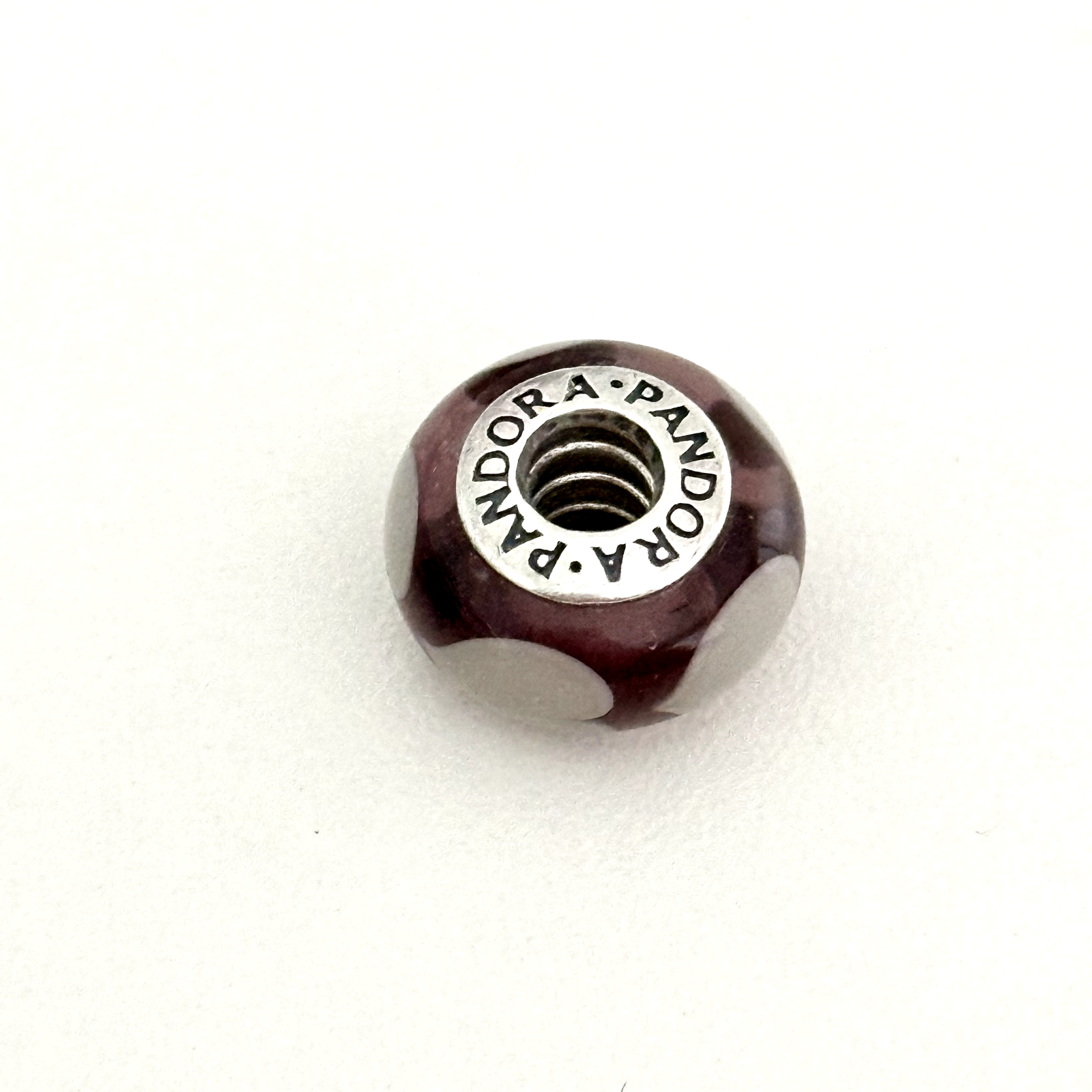 Pandora Retired Purple Hearts Murano Glass Silver Bead Charm 925 Sterling