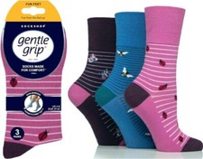 6 Pairs Ladies Gentle Grip Non Binding Honeycomb Top Socks Beautiful Bugs UK 4-8