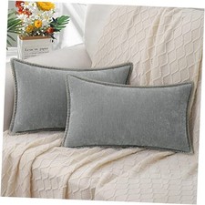 Chenille Soft Throw Pillow Covers 12x20 20" x 12" Pack of 2 Ultimate Gray