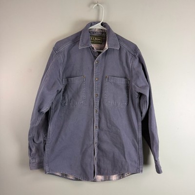 L.L. Bean Hurricane Shirt Mens Small Blue Flannel Lined Shacket Solid Heavy Warm