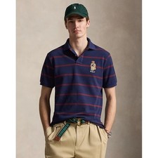 Polo Ralph Lauren Classic Fit Bear Mesh Polo Shirt Men Small Blue Red Stripe NWT