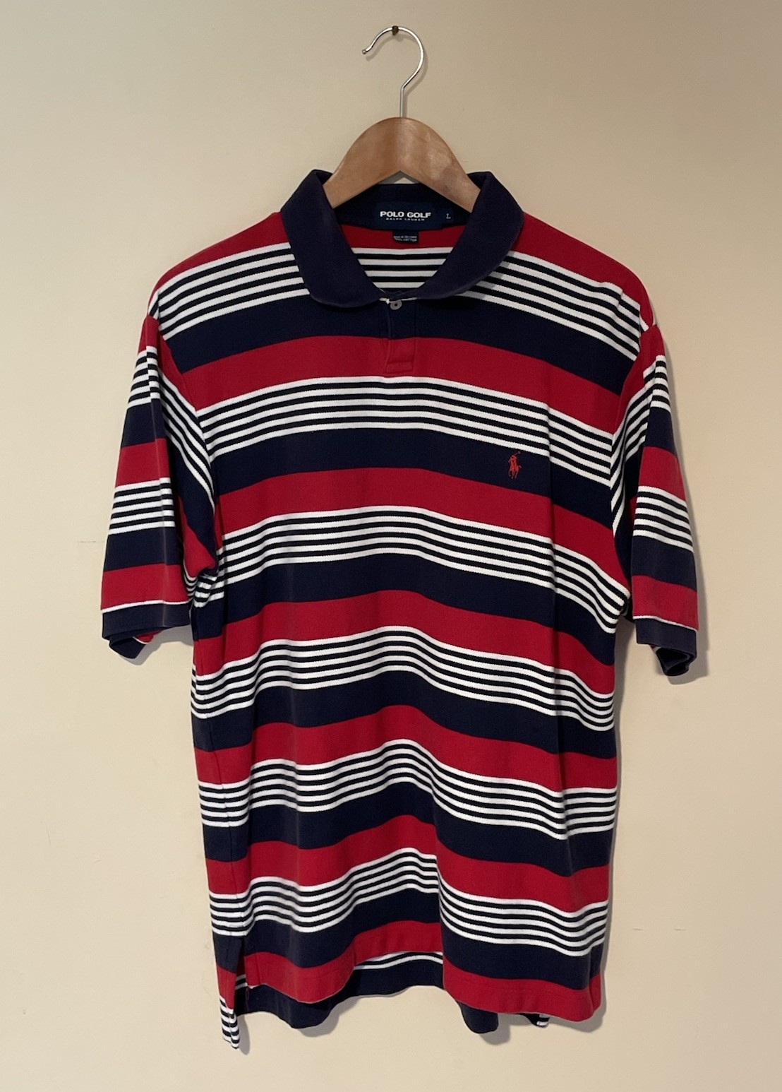 Vintage Ralph Lauren Polo Golf  Sleeve Shirt Large Red And Blue Striped
