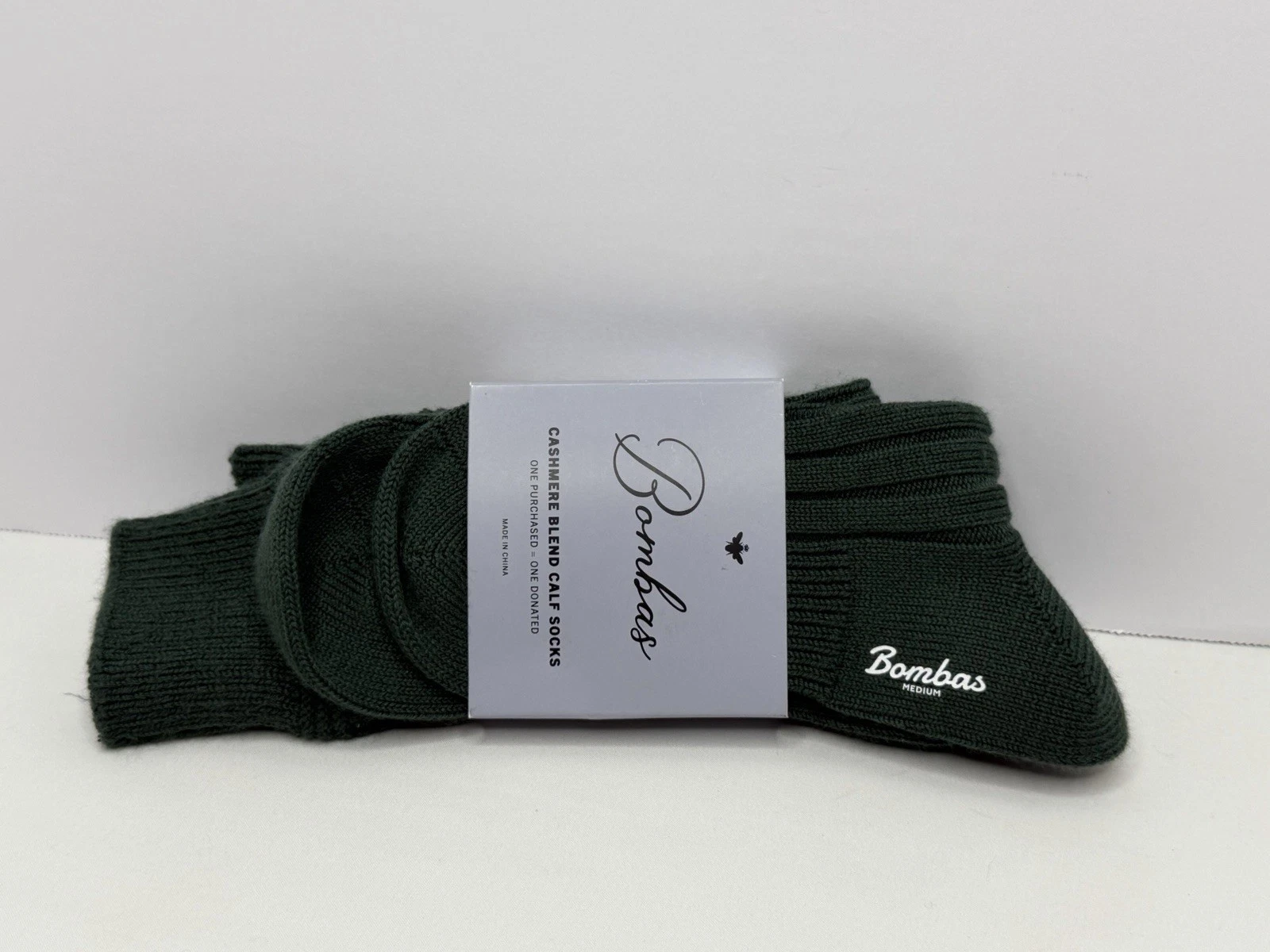1 Pair Bombas Men's Merino Cashmere Blend Medium Green Calf Socks P24