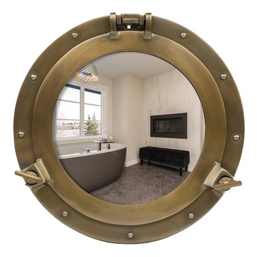 Porthole Mirror - 8 Inch Brass Finish | Nautical Wall Décor for Bathroom and ...