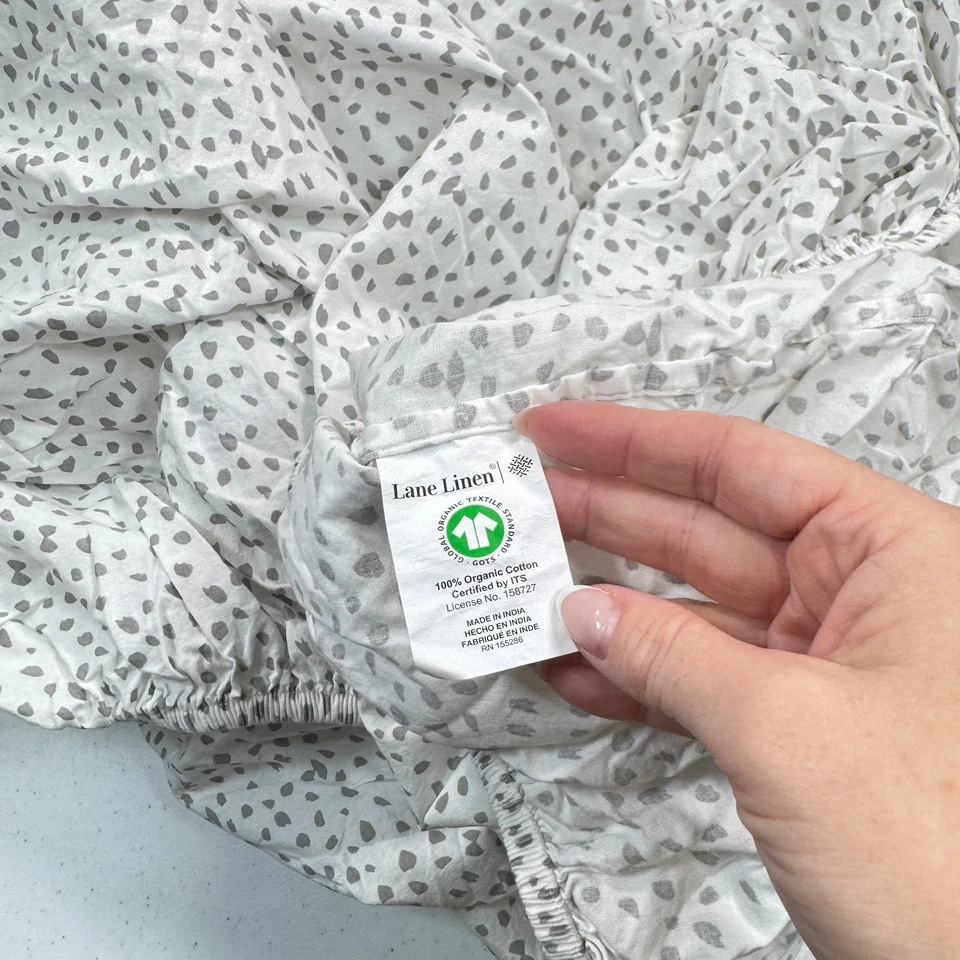 Sábana bajera doble lino lane 100% algodón orgánico gris lunares tonos neutros Foto 3 de 4