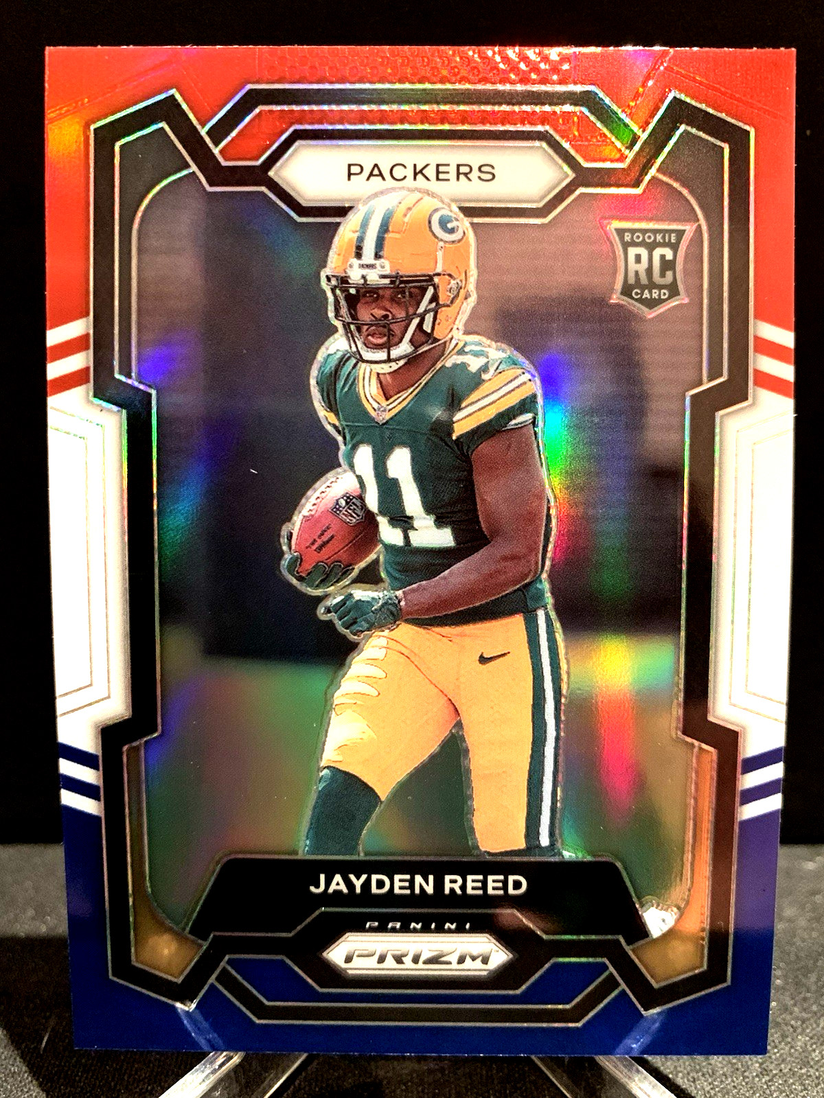 2023 PANINI PRIZM FOOTBALL JAYDEN REED ROOKIE RED WHITE BLUE #334 PACKERS RC
