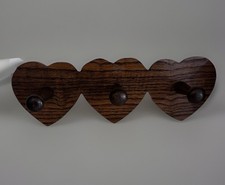 Vintage 3 Tier Wooden Heart Shape Shelf Pegs Cottagecore Grandma 12" Country Key