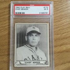 1940 Play Ball Chief Bender Baseball Card Philadelphia A's HOF #172 PSA 5