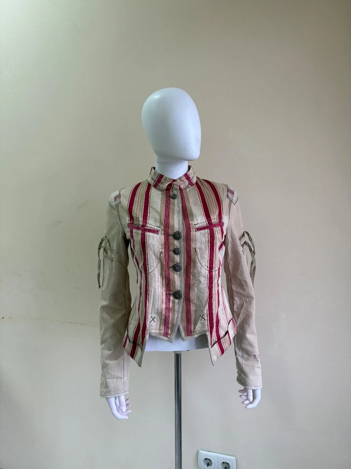 Marithe Francois Girbaud Womens Striped Button Up Avant Garde Jacket Size 40 - image 2 of 4