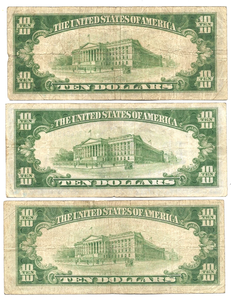 3 Circulated 1934A  $10 North Africa Silver Certificates - Image 2 of 2