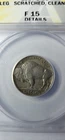 1937-D 3 Legs 5c ANACS  Legged Buffalo Nickel