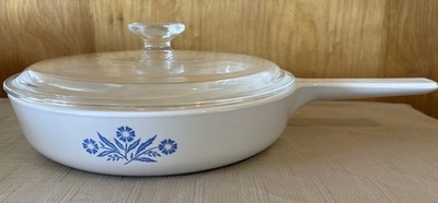 Vintage Corning Ware Range Toppers Skillet 10'' Blue Cornflower N-10-B With Lid