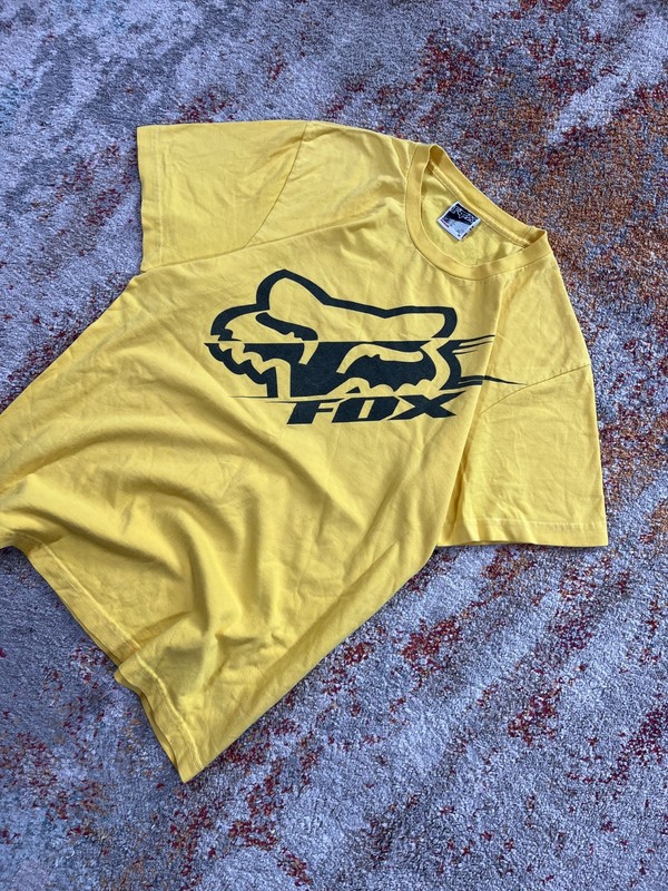 Fox Racing Y2K 00's Yellow Slashed Head Vintage Motocross T-Shirt M