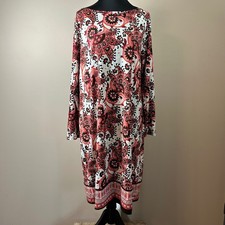 Michael Kors Paisley Print Long Sleeve Knit Dress 1X Coral White