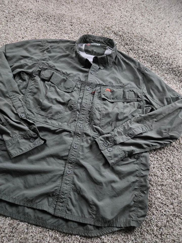 Simms Guide Shirt Mens Large Green Long Sleeve Vented Fishing Hiking - Image 2 of 4