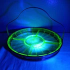 Depression Green Uranium Glass 10.5  5 Section Relish Dish With Chrome Carrier