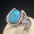 Vintage Native American Sterling Silver Horseshoe Turquoise Men’s Ring Size 14