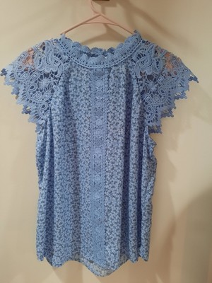 No boundaries Floral Lace Sleeves Blouse Size Large 11-13 Lace Blue purple Multi
