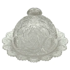 Antique Pressed Glass Dome Butter Dish EAPG Pattern Scalloped Edge - 7.25”