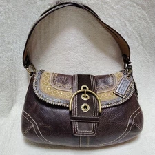 COACH Soho Brown Studded Leather Shoulder Bag Used Vintage W/Bag Charm