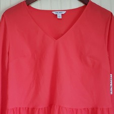Nine West Blouse Womens Small Pink V Neck Ruffle Hem Peplum Long Sleeve Top