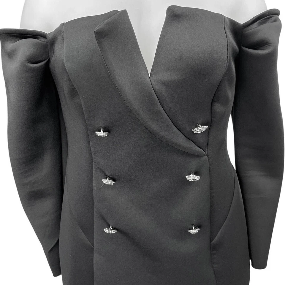 Mini Vestido Vaina Manga Larga Doble Pecho Esmoquin Negro Fuera del Hombro de ASOS 16 Foto 4 de 4