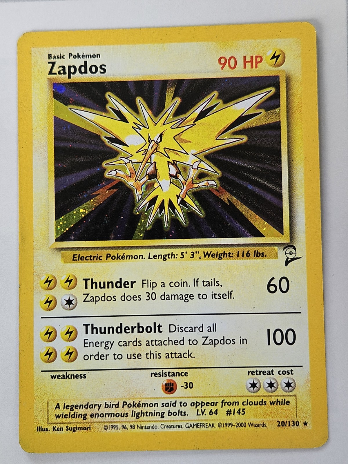 Pokemon TCG - Zapdos 20/130 Base Set 2 WoTC Holo Rare