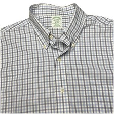 Brooks Brothers Shirt 16 33 Mens L/S Button Down Milano Blue White Gray Plaid