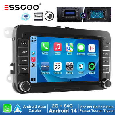 Carplay Autoradio RDS GPS Android 14 64G Für VW Golf 5 V 6 Jetta Touran Polo 6R