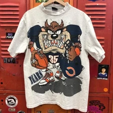 Chicago Bears NFL Taz Devil Looney Tunes Rare Design T shirt vtg HN2489