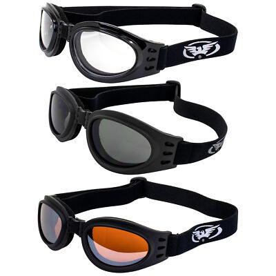Global Vision 3 Pairs Adventure Padded Motorcycle Riding Goggles Black Foldable