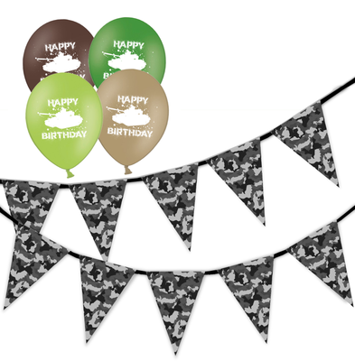 Army Urban Camouflage Bunting Assorted Happy Birthday Tank