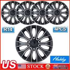 14" Set of 4 Black Wheel Covers Snap On Full Hub Caps fit R14 Tire & Steel Rim