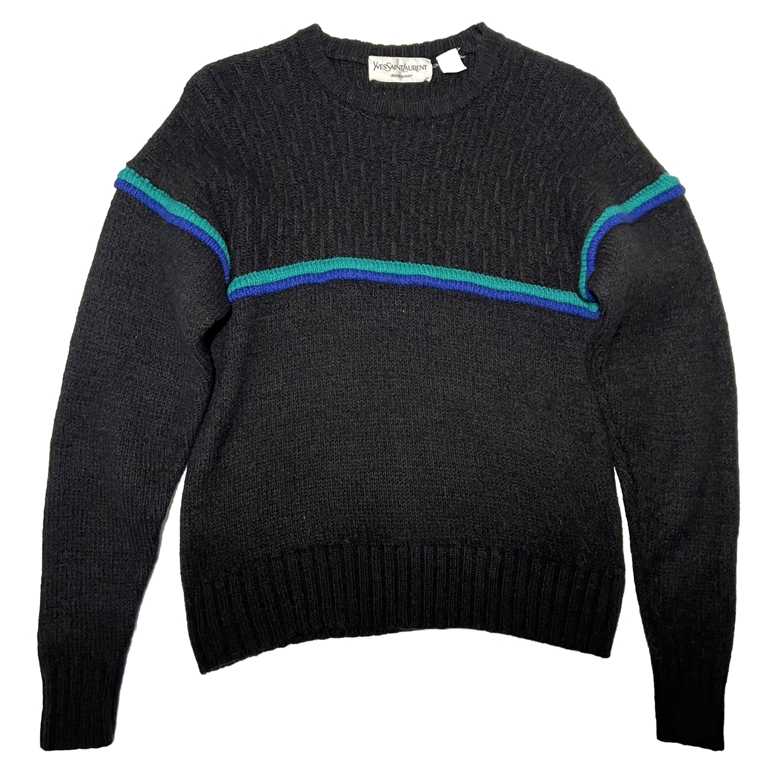 Maglione da uomo Yves Saint Laurent girocollo in lana taglia M nero a righe