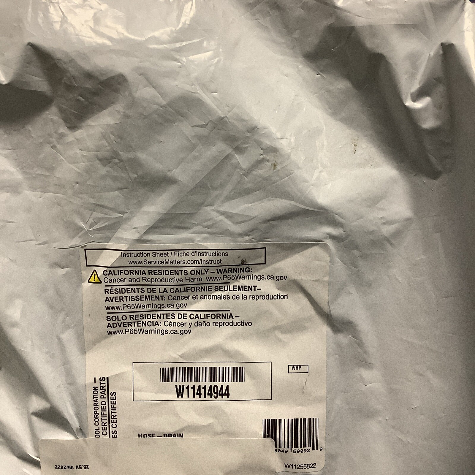 W11414944 New Genuine OEM Whirlpool Dishwasher Drain Hose