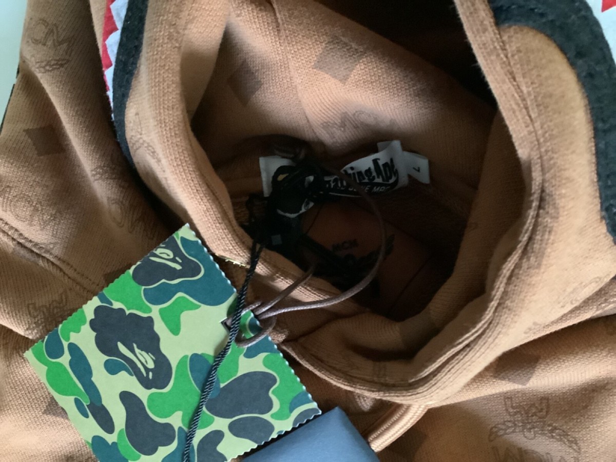 Authentic a bathing ape bape x MCM shark pullover hoodie brown