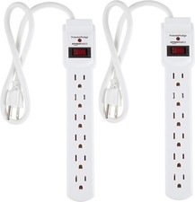AmazonBasics 6-Outlet Surge Protector Power Strip 2-Pack White - 1601- C232