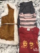 Lotto misto 5 pezzi pantaloni Magellano, gilet in finta pelle scamosciata/pelliccia, argento vivo, Beatles 6x/7