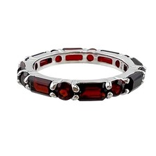 Rhodium Over Sterling Silver Garnet Eternity Band Ring Size 7.25
