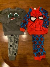 Preowned Disney BOYS winter Long Sleeve Top Pants PAJAMA SET spiderman puppy dog