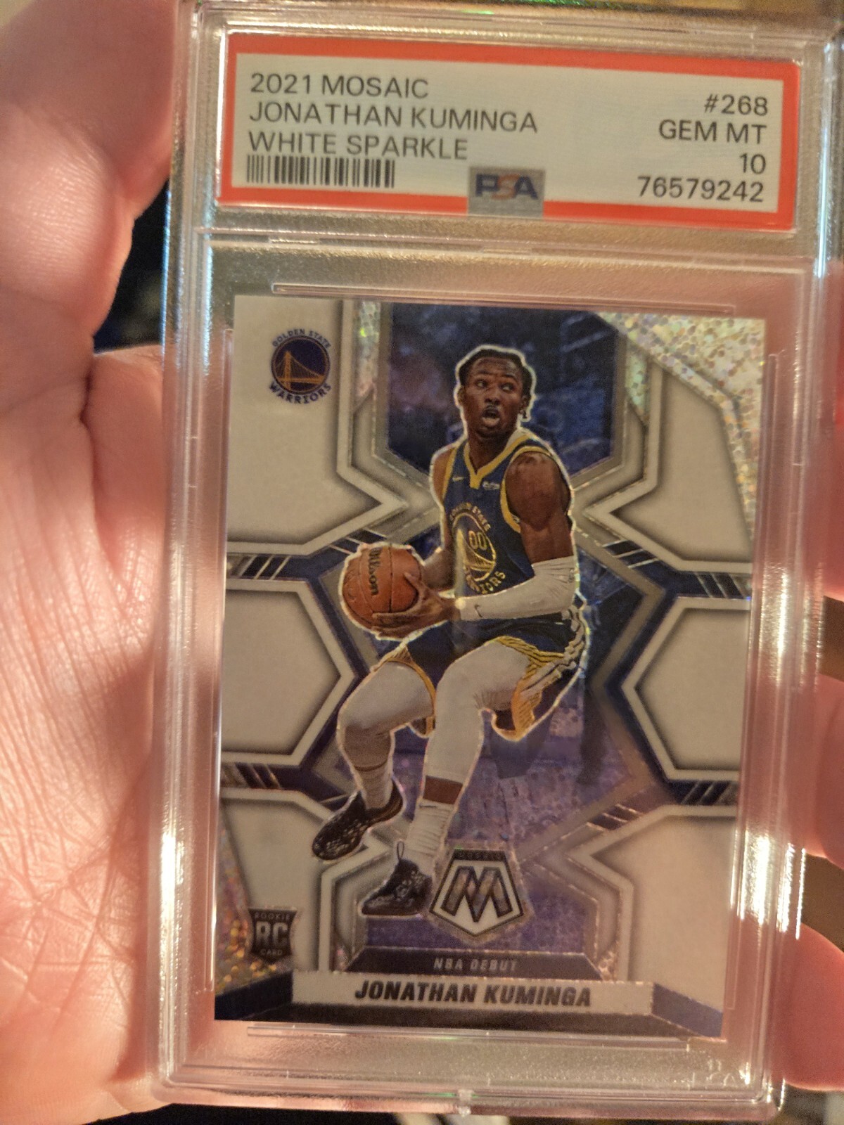 2021-22 Panini White Sparkle Mosaic Prizm #268 Jonathan Kuminga RC PSA 10 GEM