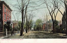 Postcard Worcester MA Elm Street View, Wide Dirt Streets Posted 1908