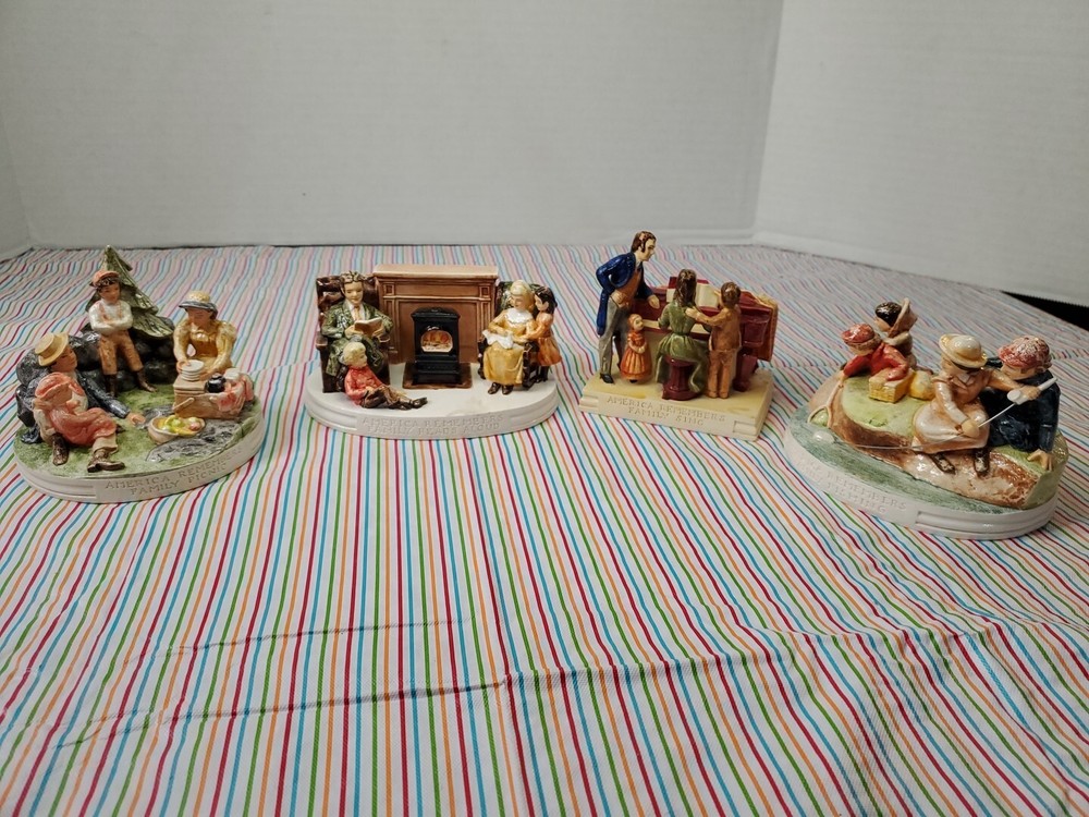 LOT OF 4 SEBASTIAN MINIATURES 2102 FAMILY THEMES PICNIC READS SING FISH