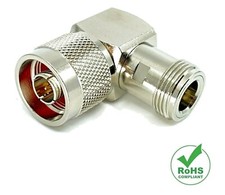 RF Coaxial Right Angle Adapter N Male/Plug to N Female/Jack Nickel Plated