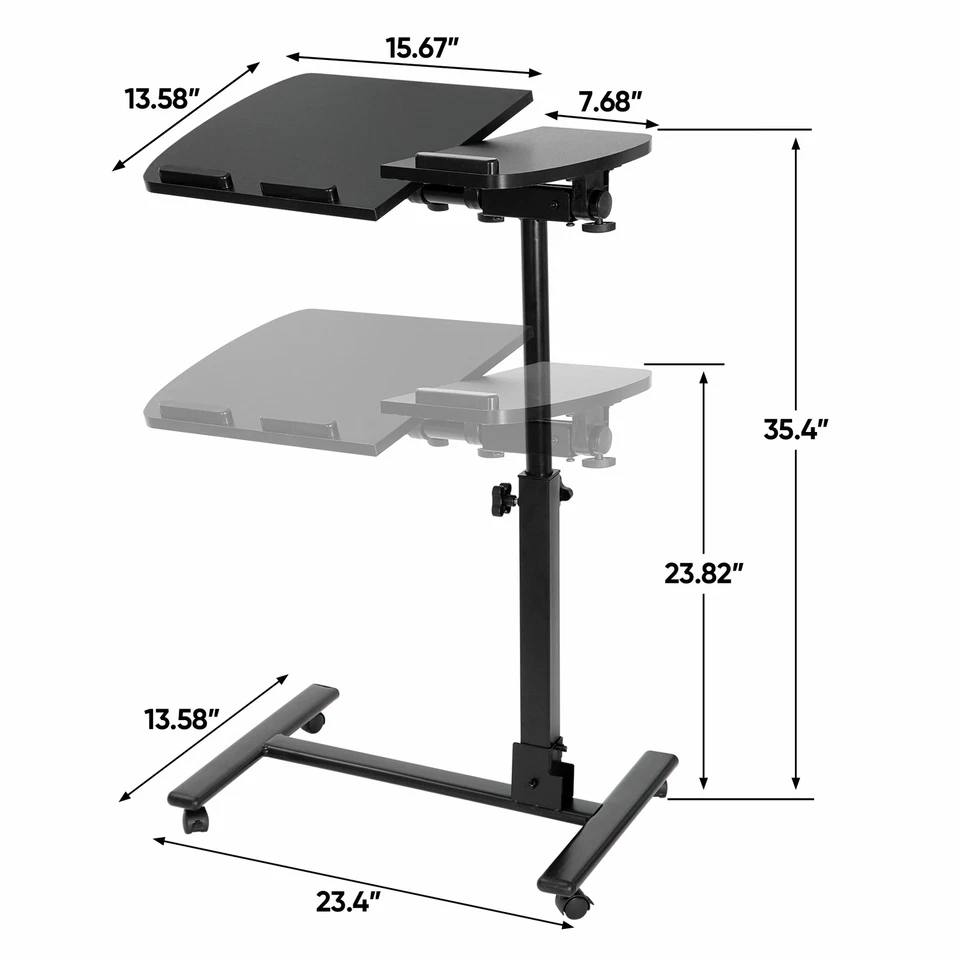 Angle Rolling Laptop Desk Table W/ Casters Notebook Stand Height Adjustable  - Image 2 of 4