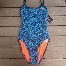 TYR Durafast One Burano Crosscutfit Tieback Black/Turquoise Swimsuit Sz 30 New