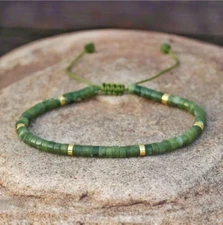Natural Olive Jade Tibetan Beads Healing Stone Tibetan Ethnic Gemstone Bracelet