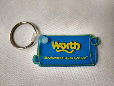 Vintage rubber WORTH  Mechanized Auto Service  advertising key chain muffler car